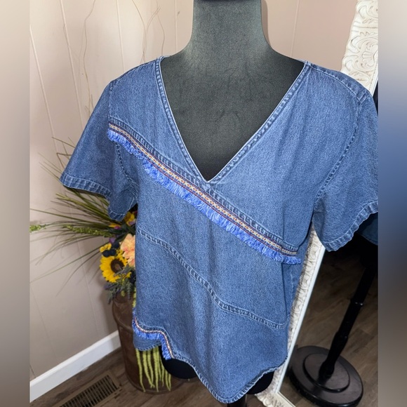Denim Fringe Blouse - Picture 2 of 9